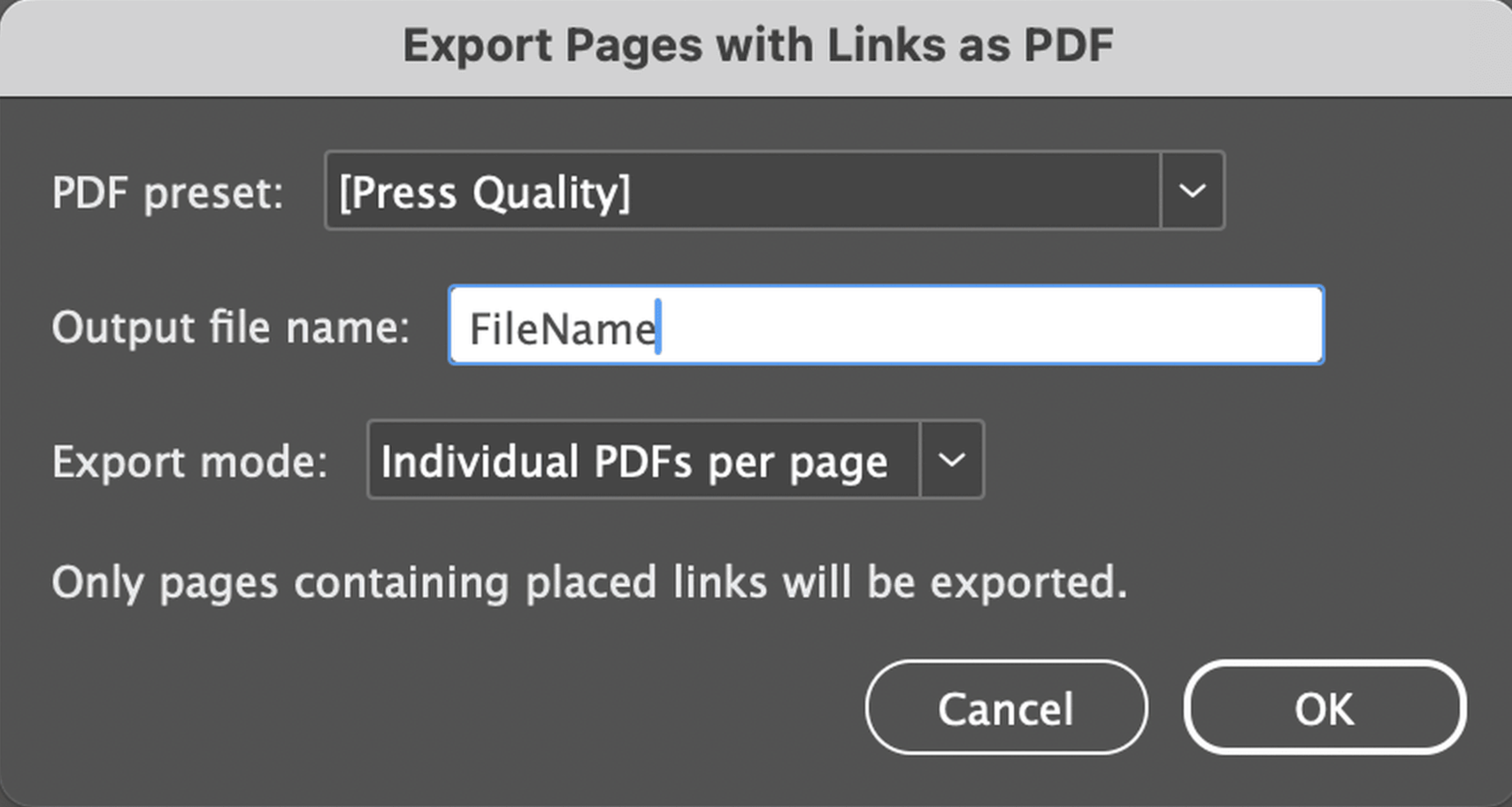 export pdf only pages with links screenshot
