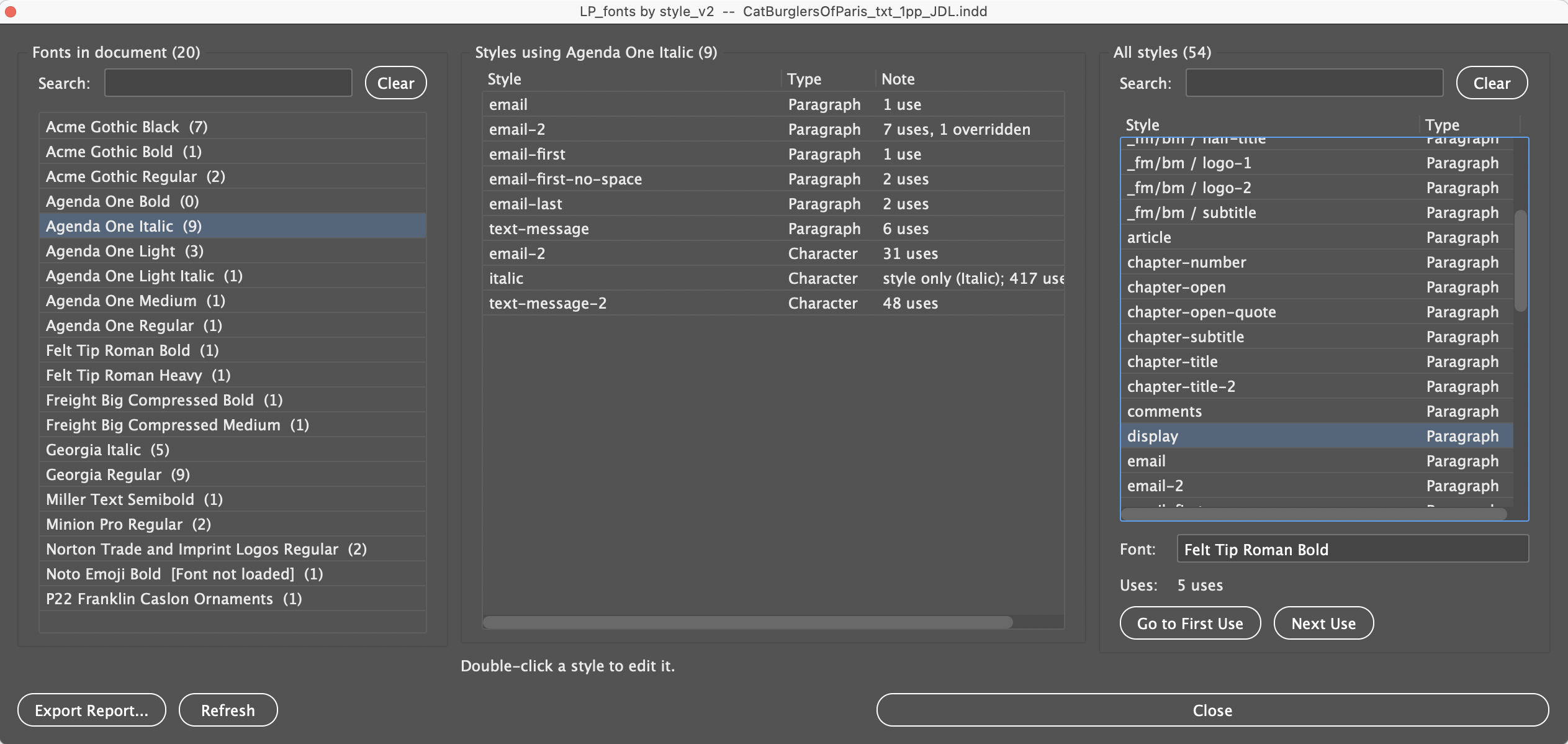 fonts by style window