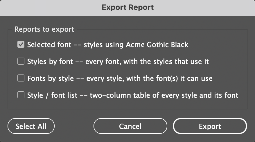 export report dialog