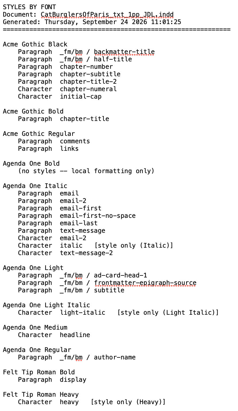 styles by font report