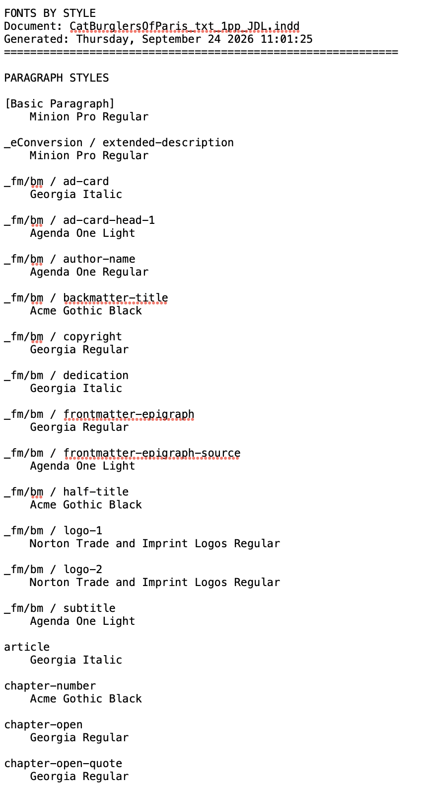 fonts by style report