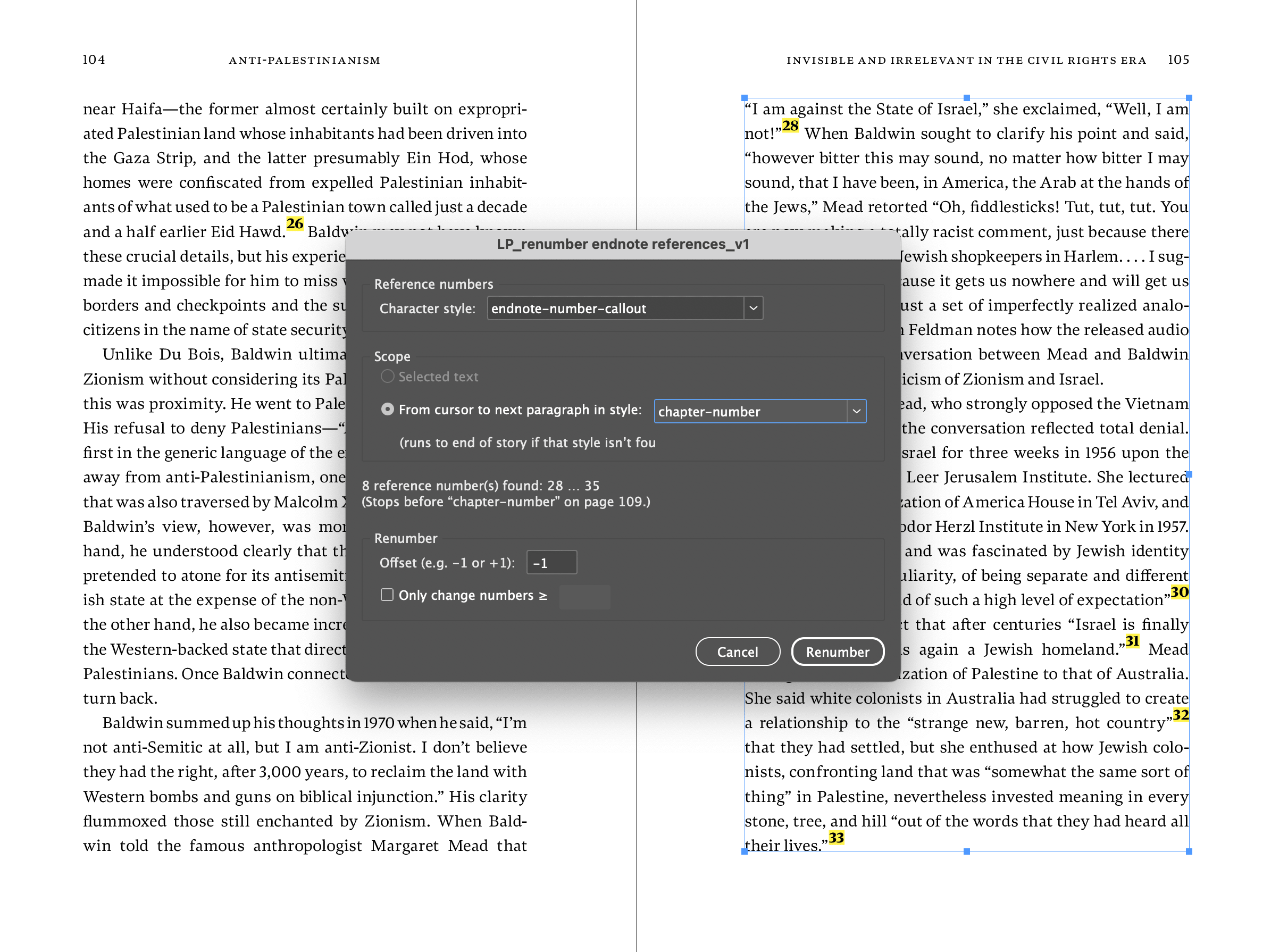 renumber endnote references dialog
