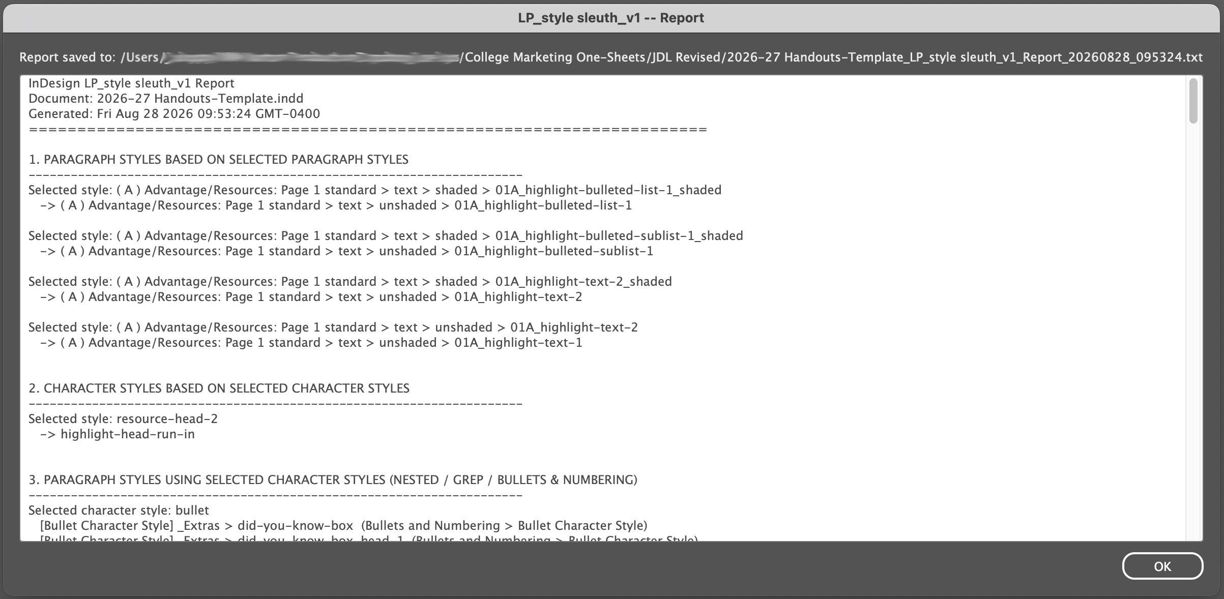 on-screen window report